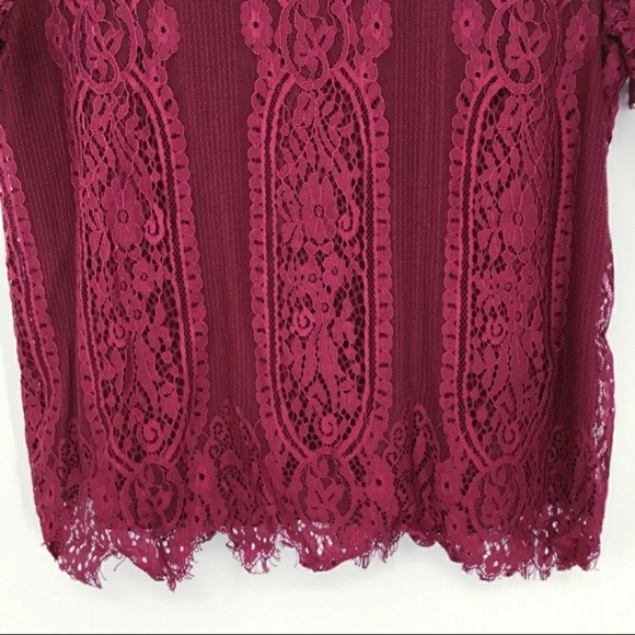 Eyeshadow Short Sleeve Lace Top Maroon Women's XS Keyhole Back Sheer Lined EUC - Picture 3 of 9